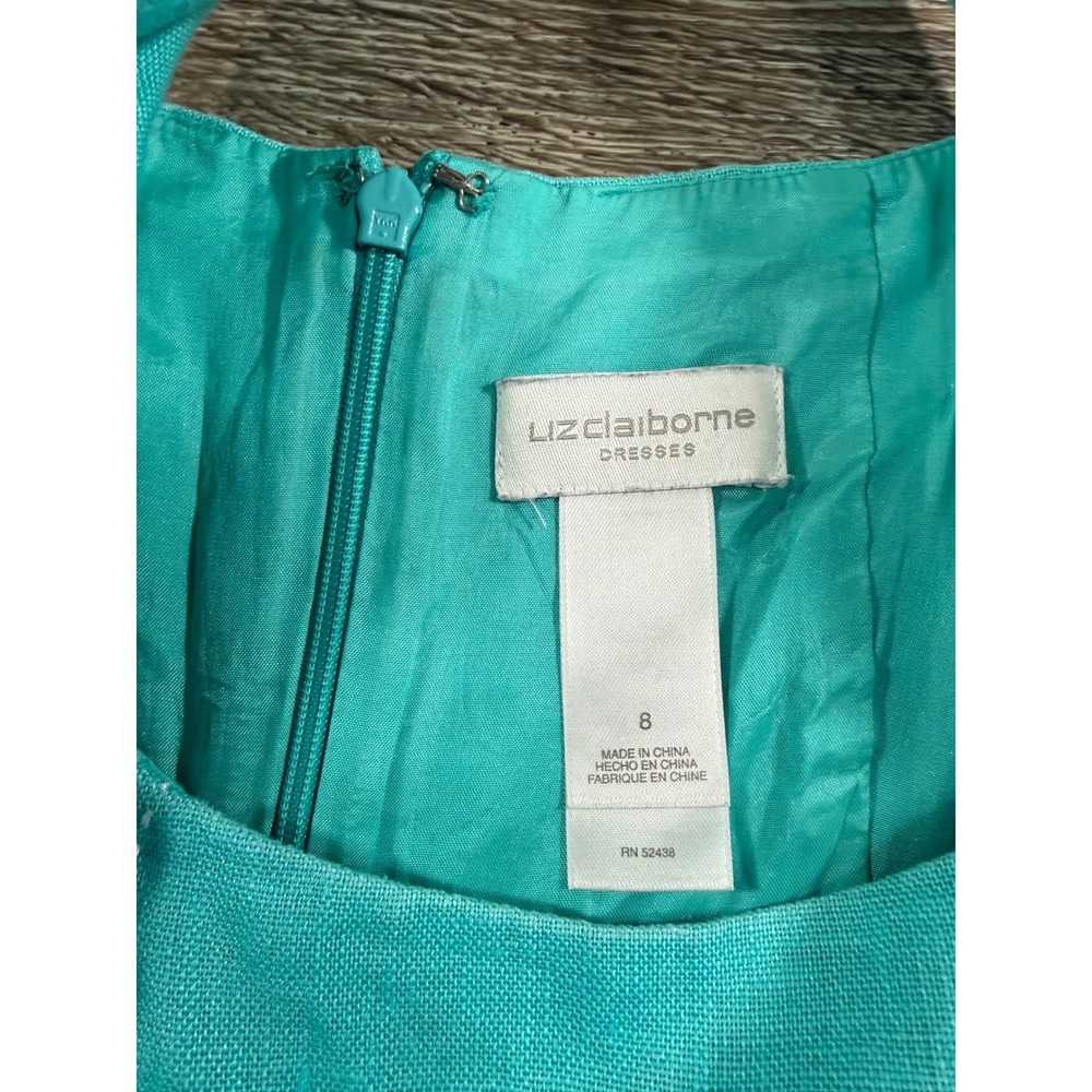 Liz Claiborne 100% Linen Turquoise Blue Sheath Dress Contrast Stitch Women Sz: 8 - Picture 4 of 8